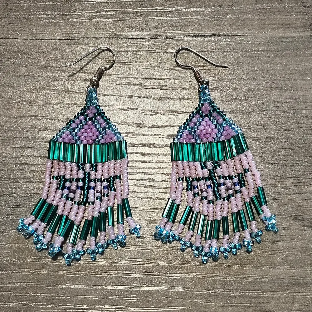Boho Southwestern Butterfly Seed Bead Fringed Dangle Earrings